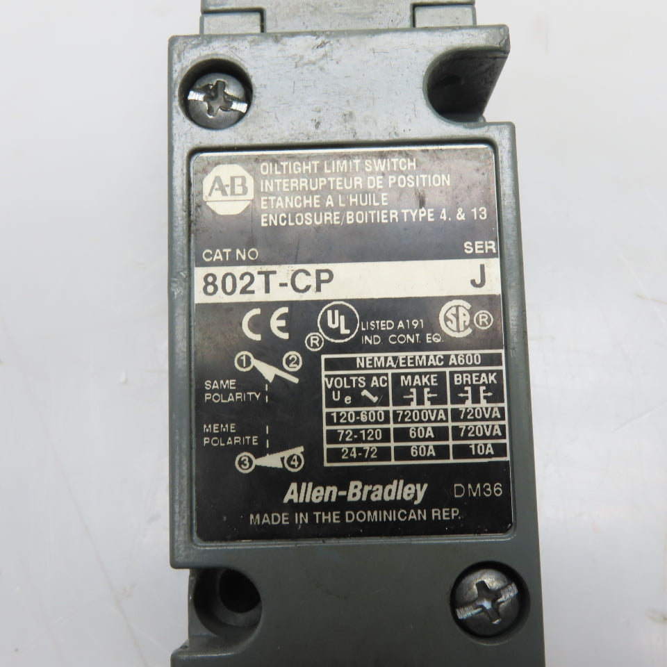 Allen-Bradley 802T-CP Oiltight Limit Switch 600VAC 10A