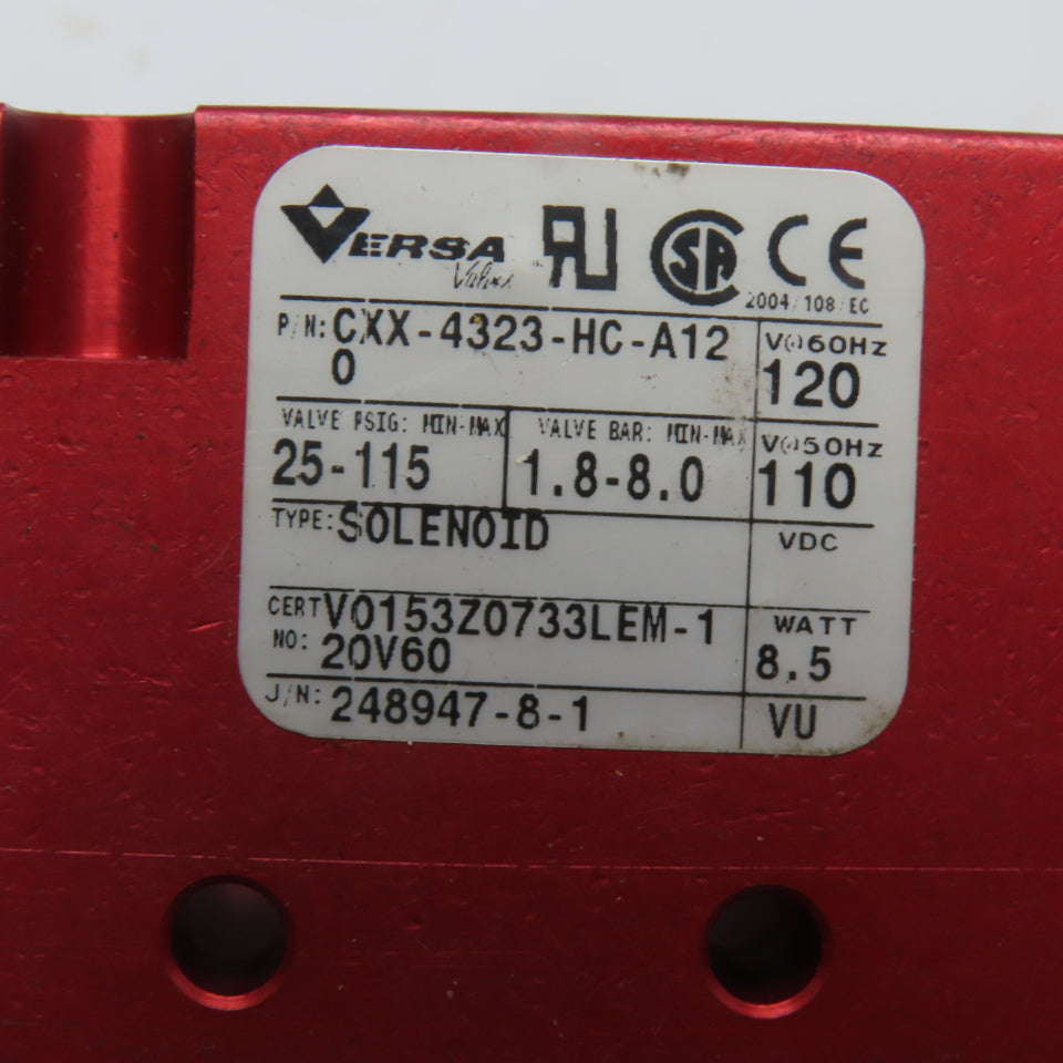 Versa CXX-4323-HC-A120 Dual Solenoid Pneumatic Valve 120VAC 25-115 PSI 1/4" NPT