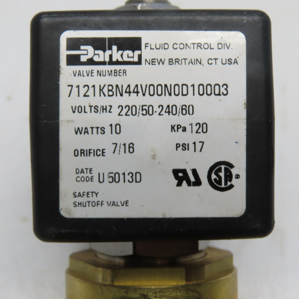 Parker 7121KBN44V00N0D100Q3 1/2" NPT Safety Shutoff Solenoid Valve 240V 10W