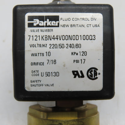Parker 7121KBN44V00N0D100Q3 1/2" NPT Safety Shutoff Solenoid Valve 240V 10W
