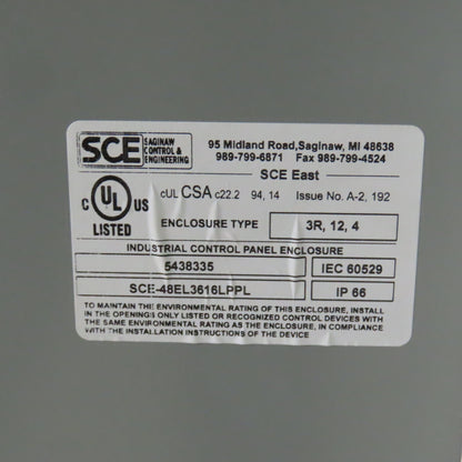 Saginaw SCE-48EL3616LPPL 48" x 36" x 16" Free Standing Electrical Enclosure 3R