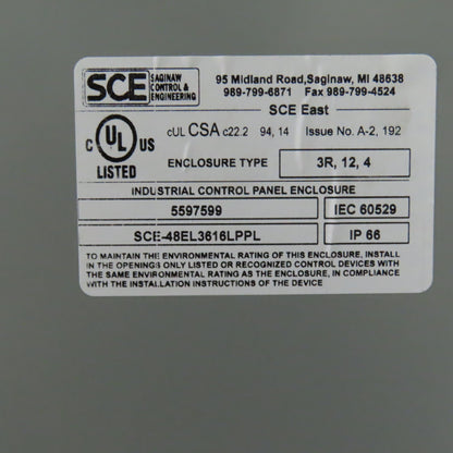 Saginaw SCE-48EL3616LPPL 48" x 36" x 16" Free Standing Electrical Enclosure 3R