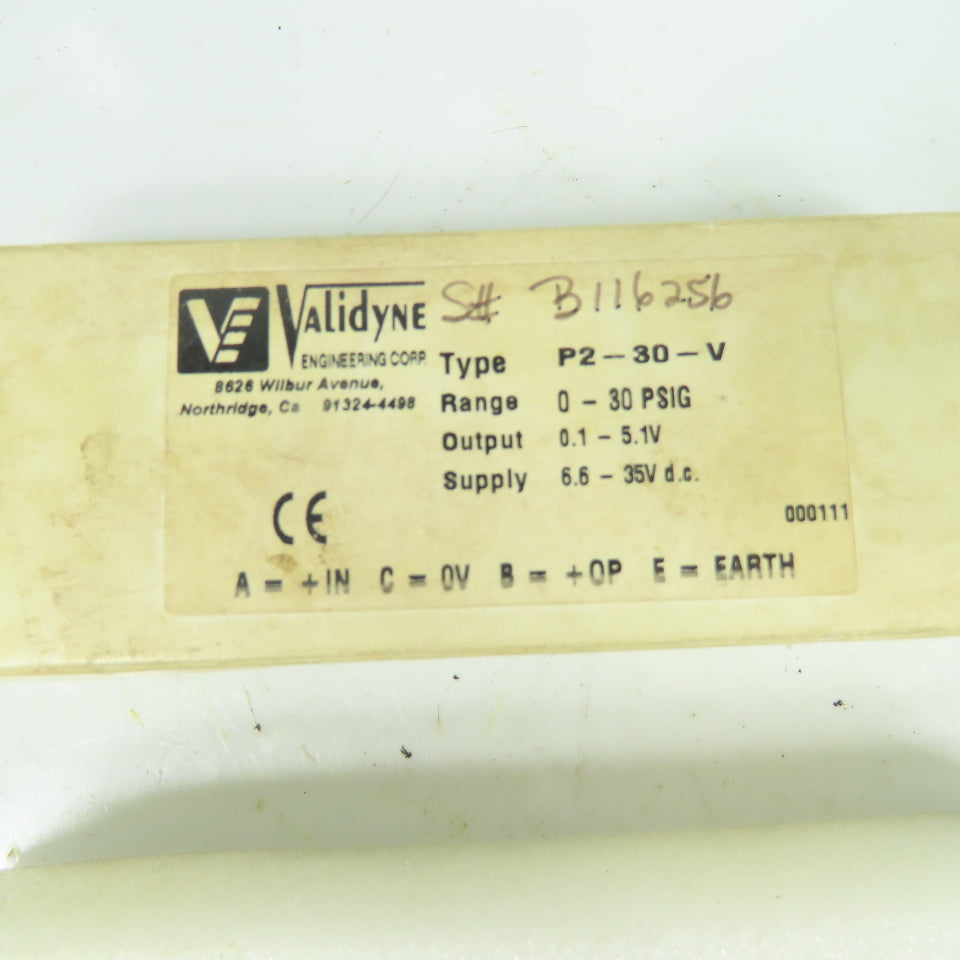 Validyne Engineering Corp P2-30-V 0-30 PSIG Pressure Transducer 0.1-5.1V Output