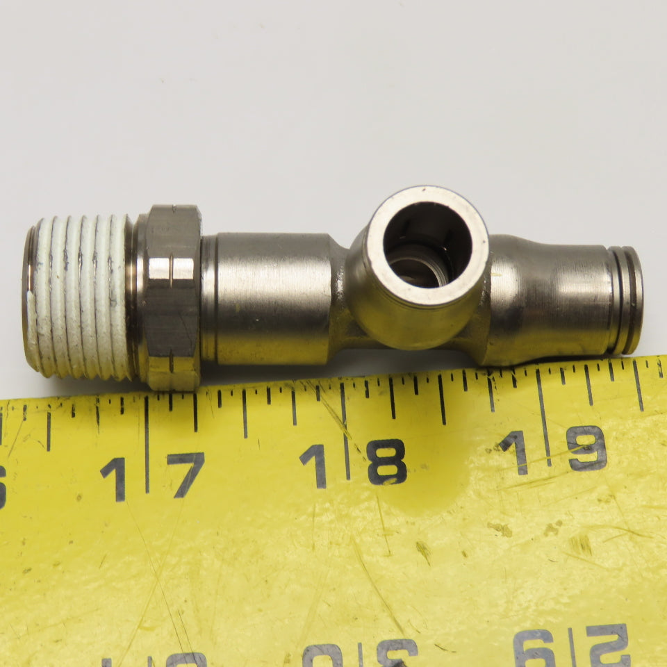 Legris 1/2" NPT Stainless Steel Male x 3/8" Branch Tee Push-to-Connect Fitting