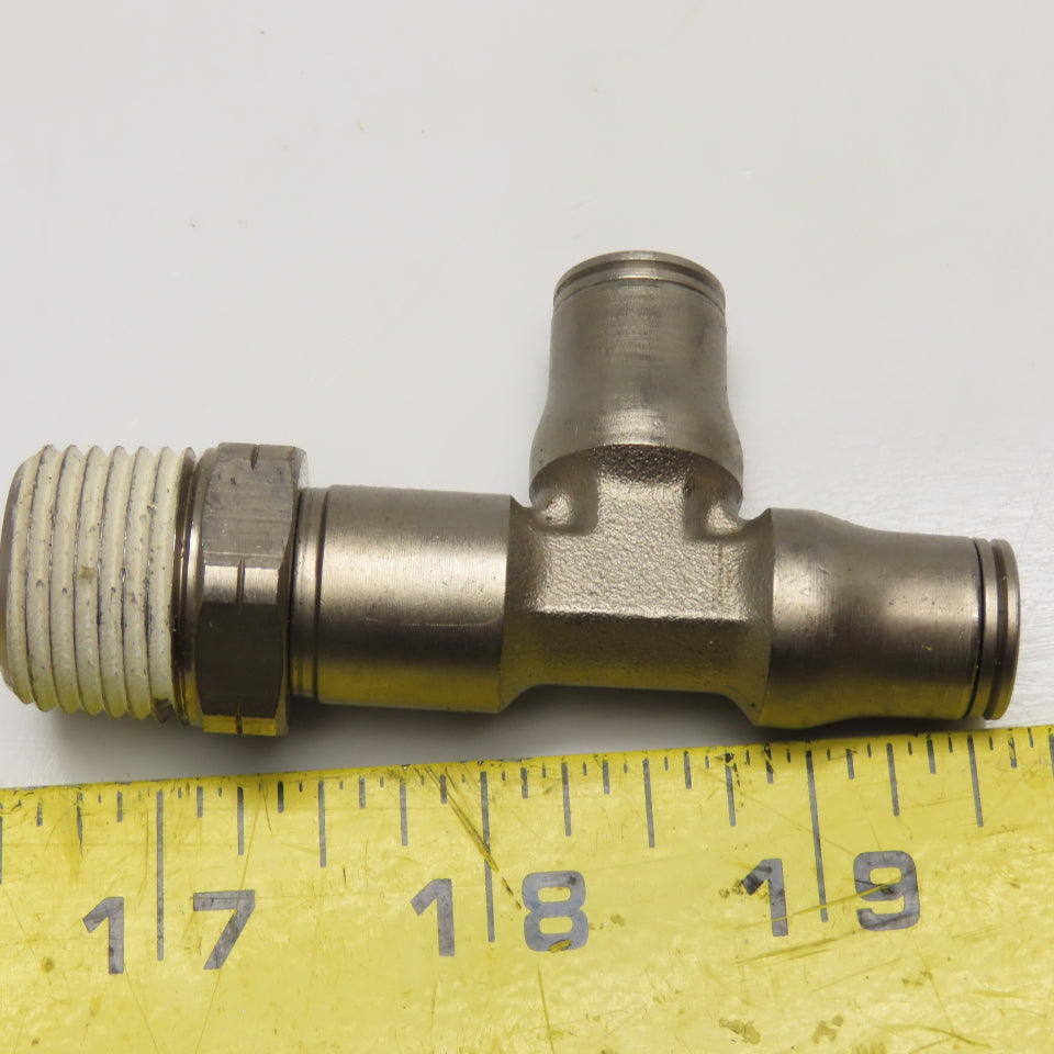 Legris 1/2" NPT Stainless Steel Male x 3/8" Branch Tee Push-to-Connect Fitting
