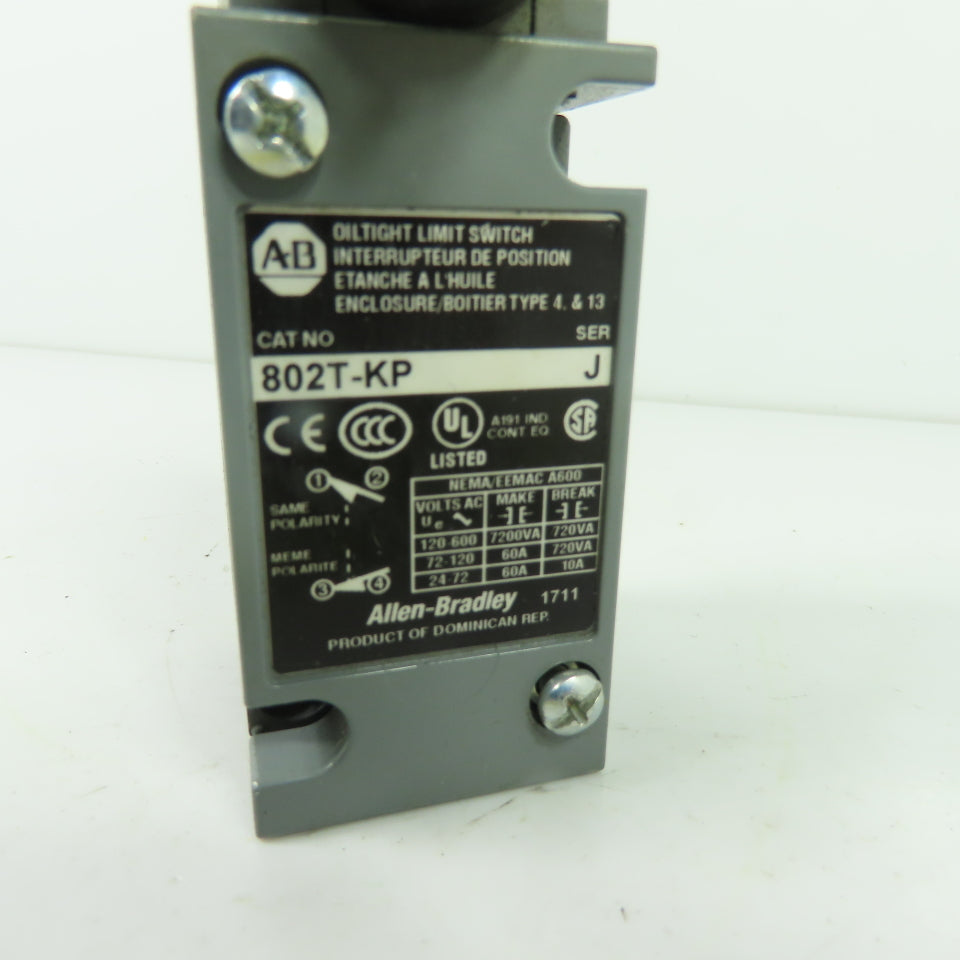 Allen-Bradley 802T-KP Oiltight Limit Switch Roller Plunger Ser J W/ 40146-017-64