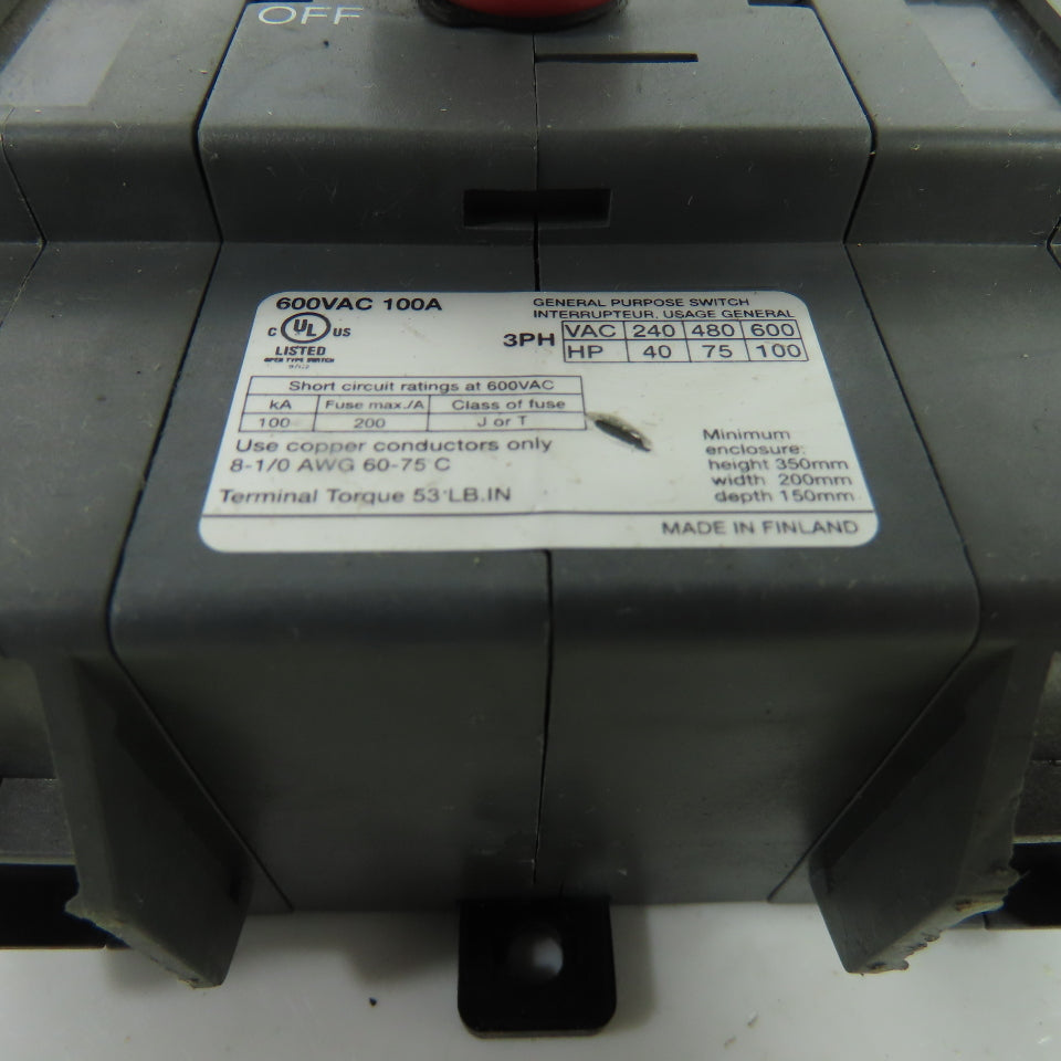 ABB OT160E3 100A 3-Pole Non-Fusible Disconnect Switch 600VAC