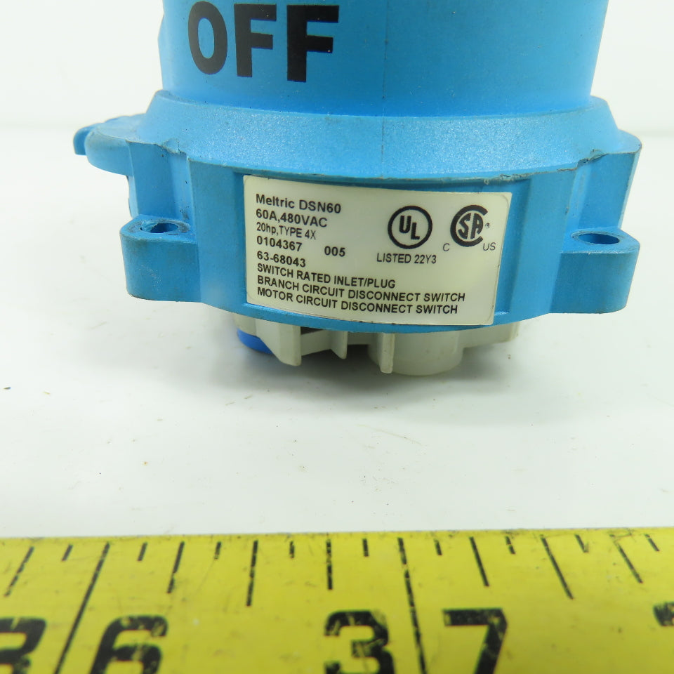 Meltric DSN60 60A 480VAC 3Ph Disconnect Switch Rated Inlet Plug