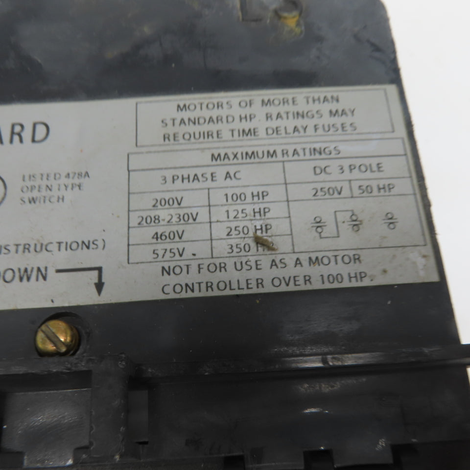 ALLEN-BRADLEY 1494V-DS400 400A 3-Pole Disconnect Switch 600VAC 250VDC
