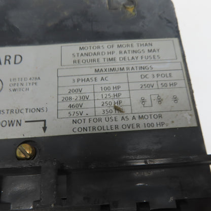 ALLEN-BRADLEY 1494V-DS400 400A 3-Pole Disconnect Switch 600VAC 250VDC