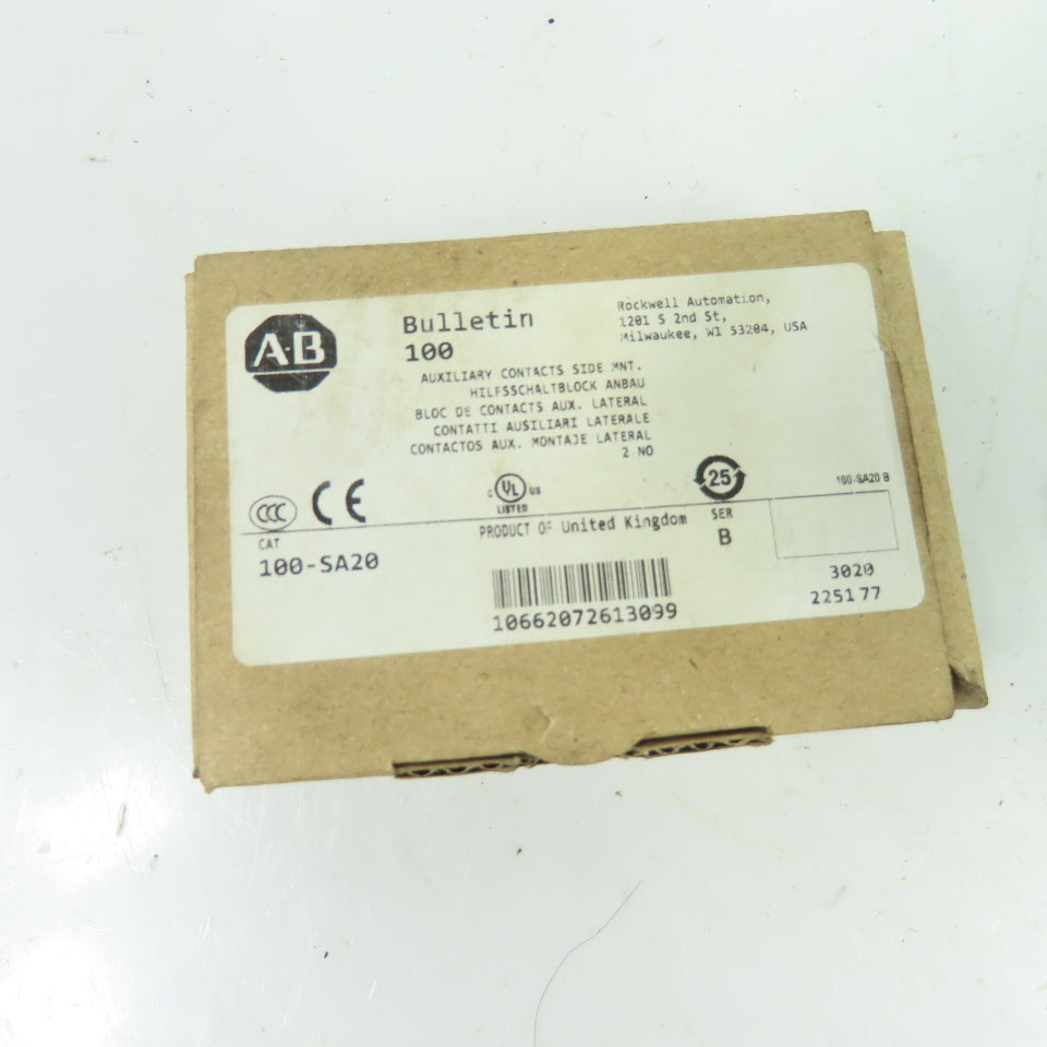 Allen-Bradley 100-SA20 Side Mount Auxiliary Contact Block SerB 600VAC 10A NEW