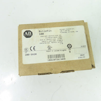 Allen-Bradley 100-SA20 Side Mount Auxiliary Contact Block SerB 600VAC 10A NEW