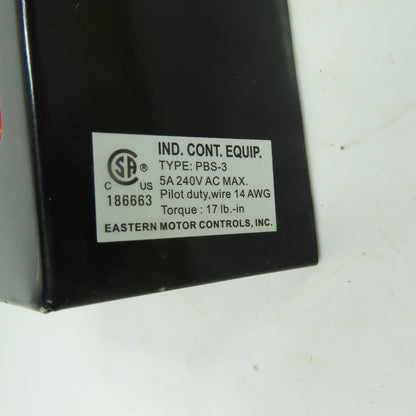 Eastern Motor Controls PBS-3 3-Push Button Station Open/Close/Stop 5A 240VAC