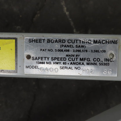 Safety Speed Cut 6400 64" Vertical Panel Sheet Plywood Saw 110V 1Ph