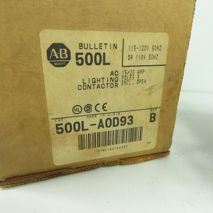 Allen-Bradley 500L-AOD93 Ser B 3-Pole Lighting Contactor 15/20A 115-120V Coil