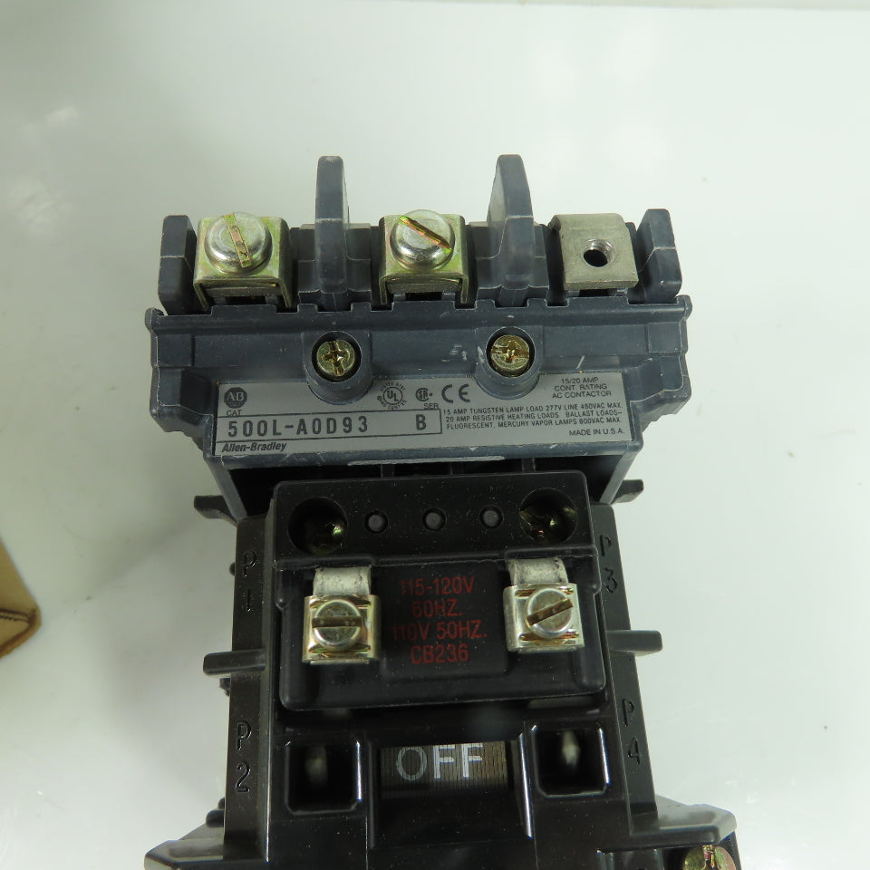 Allen-Bradley 500L-AOD93 Ser B 3-Pole Lighting Contactor 15/20A 115-120V Coil