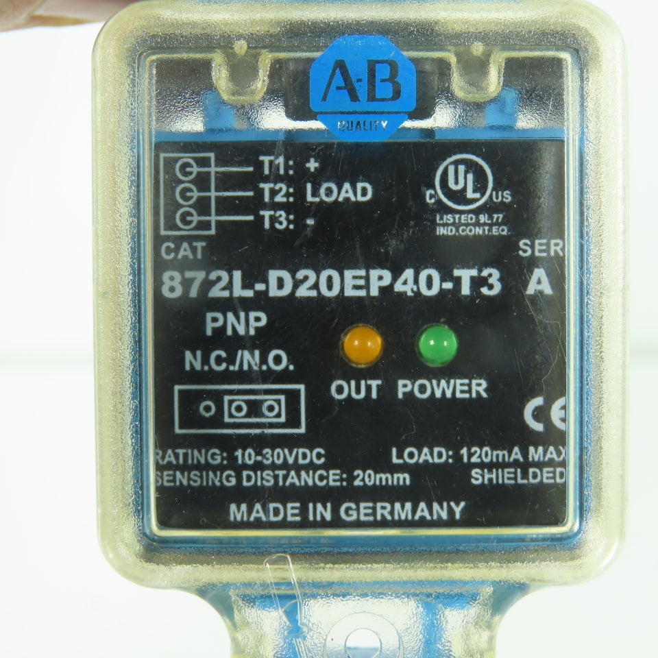 Allen-Bradley 872L-D20EP40-T3 Inductive Proximity Sensor 10-30VDC PNP NC/NO 20mm