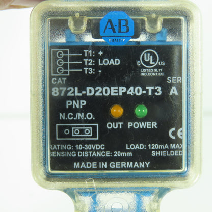 Allen-Bradley 872L-D20EP40-T3 Inductive Proximity Sensor 10-30VDC PNP NC/NO 20mm