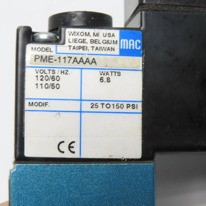 MAC PME-117AAAA Solenoid Partial Valve 120/60Hz 110/50Hz 6.8W 25-150 PSI