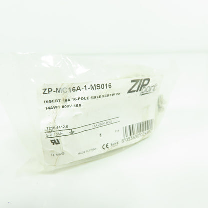 ZIPport ZP-MC16A-1-MS016 16-Pole Male Screw Terminal Connector Insert 600V 16A