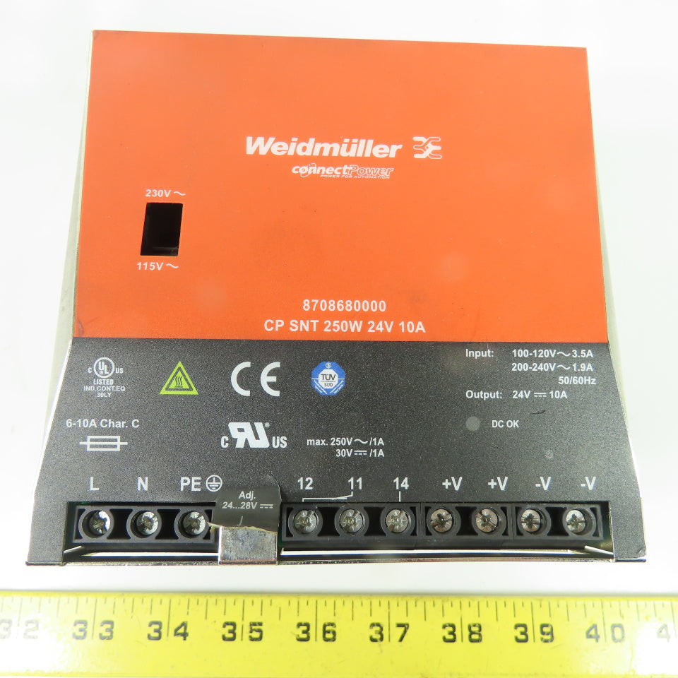 Weidmuller CP SNT 250W 24V 10A 8708680000 Power Supply 24VDC 10A Out 100-240V In