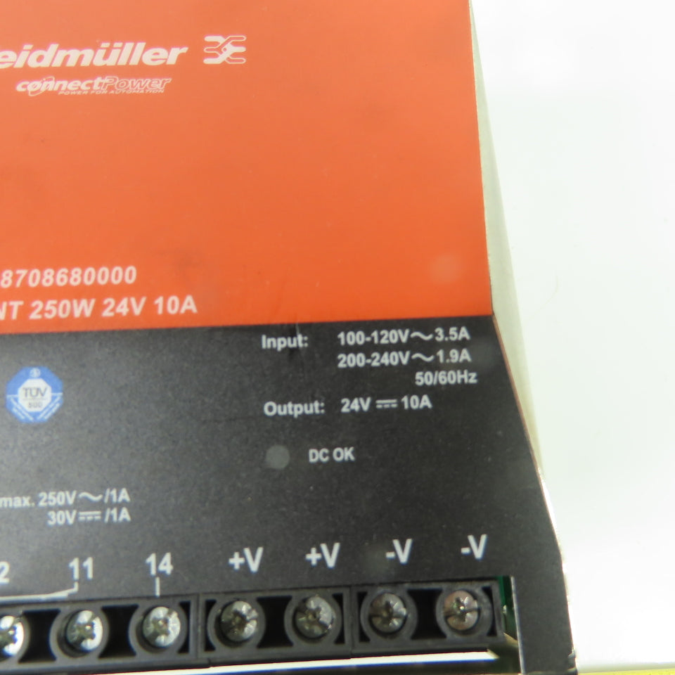 Weidmuller CP SNT 250W 24V 10A 8708680000 Power Supply 24VDC 10A Out 100-240V In