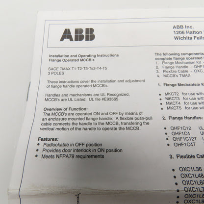 ABB MKCT2 SACE Tmax T1-T2 Flange Circuit Breaker Mechanism Kit 3-Pole