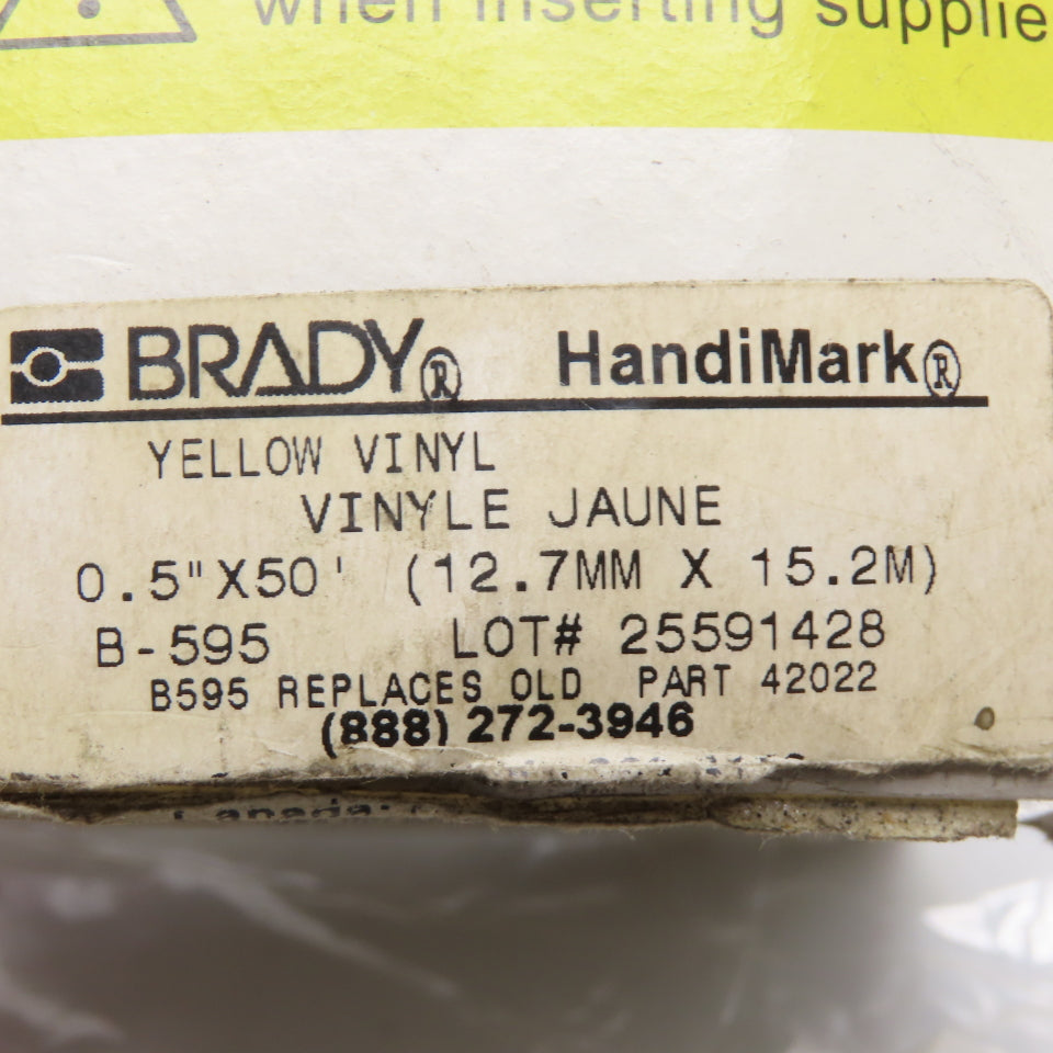Brady 142272 B-595 Yellow Vinyl HandiMark Label Tape 0.5" x 50'