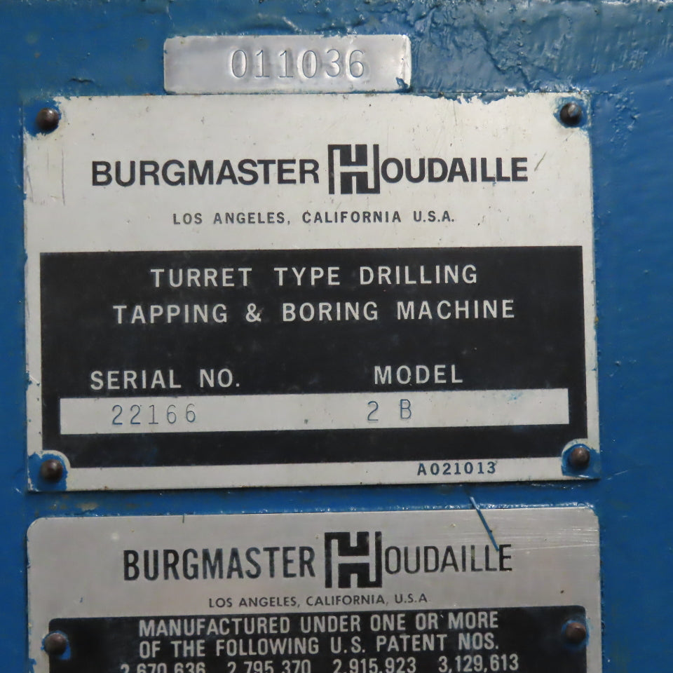 Burgmaster Houdaille 2B 6 Position Turret Drill Milling Boring Machine 2Hp