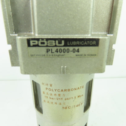 PÖSU PL4000-04 Pneumatic Air Line Lubricator 15 bar 215 psi 1/2" NPT