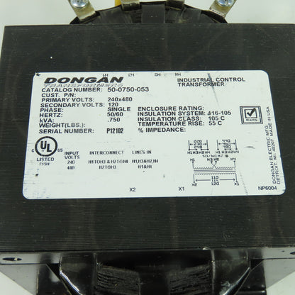 Dongan 50-0750-053 .750 kVA Control Transformer 240x480V Primary 120V Secondary