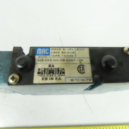 MAC 92B-EAB-000-DM-DDAP-1DN 5/3 Way Solenoid Valve 24VDC 35-120 PSI