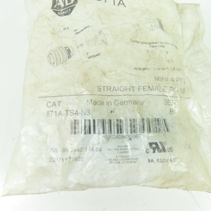 Allen-Bradley 871A-TS4-N3 Straight Female Mini 4-Pin PG16 Electrical Connector
