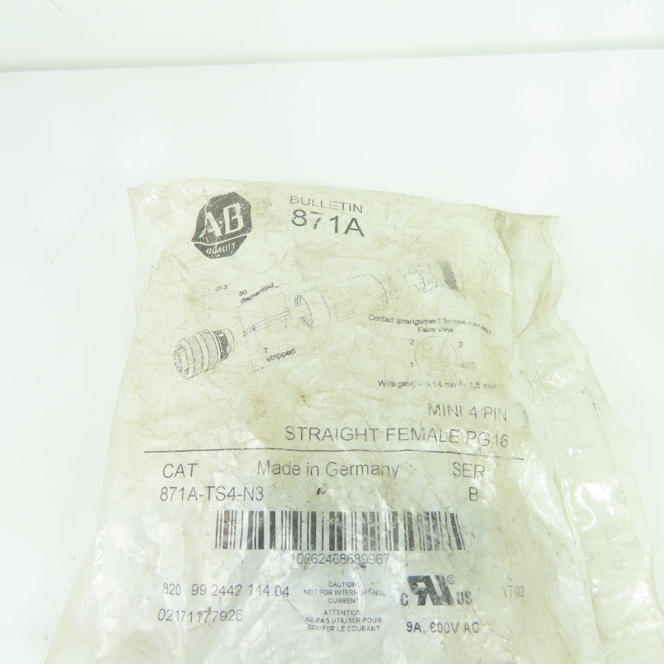 Allen-Bradley 871A-TS4-N3 Straight Female Mini 4-Pin PG16 Electrical Connector