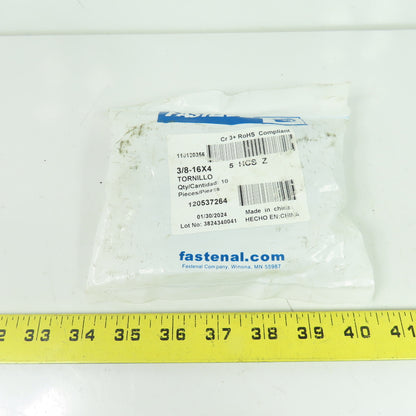 Fastenal 120537264 Zinc Plated Hex Cap Screw 3/8-16 x 4 Grade 5 10-Pack