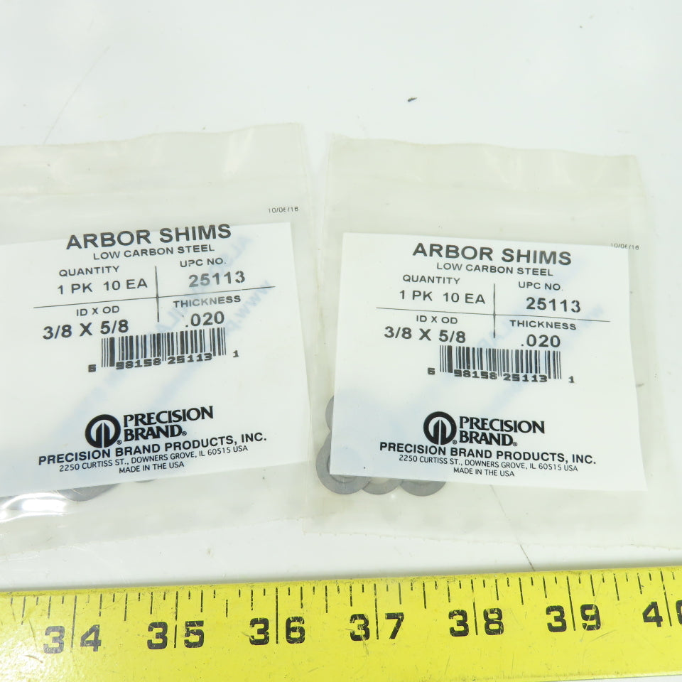 Precision 25113 Arbor Shims 3/8" ID x 5/8" OD x 0.020" Low Carbon Steel Lot/20