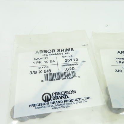 Precision 25113 Arbor Shims 3/8" ID x 5/8" OD x 0.020" Low Carbon Steel Lot/20