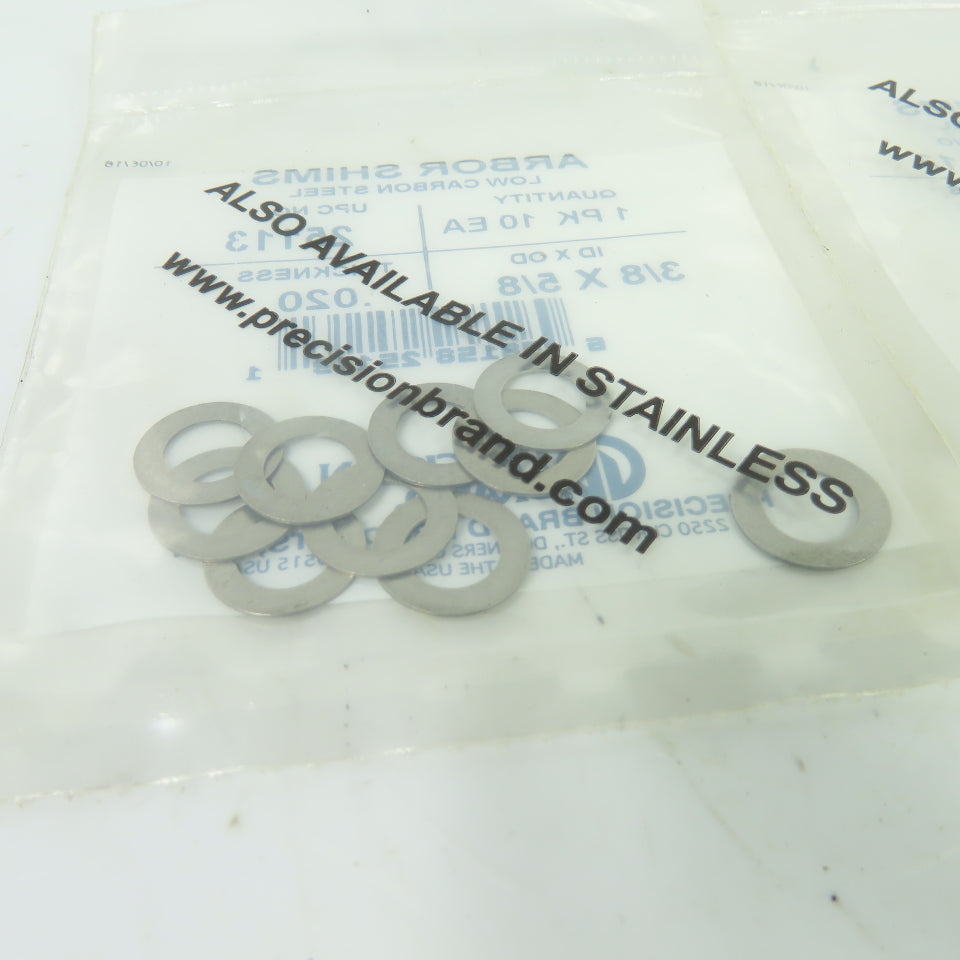 Precision 25113 Arbor Shims 3/8" ID x 5/8" OD x 0.020" Low Carbon Steel Lot/20