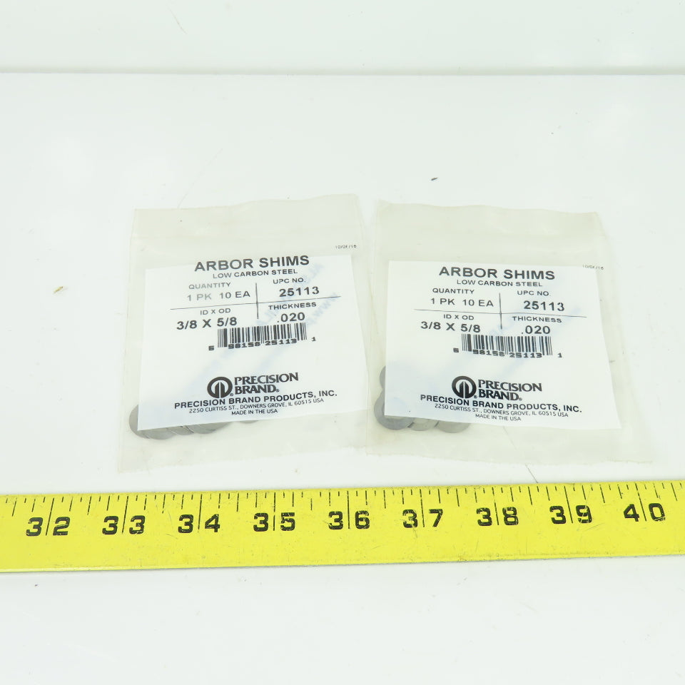 Precision 25113 Arbor Shims 3/8" ID x 5/8" OD x 0.020" Low Carbon Steel Lot/20