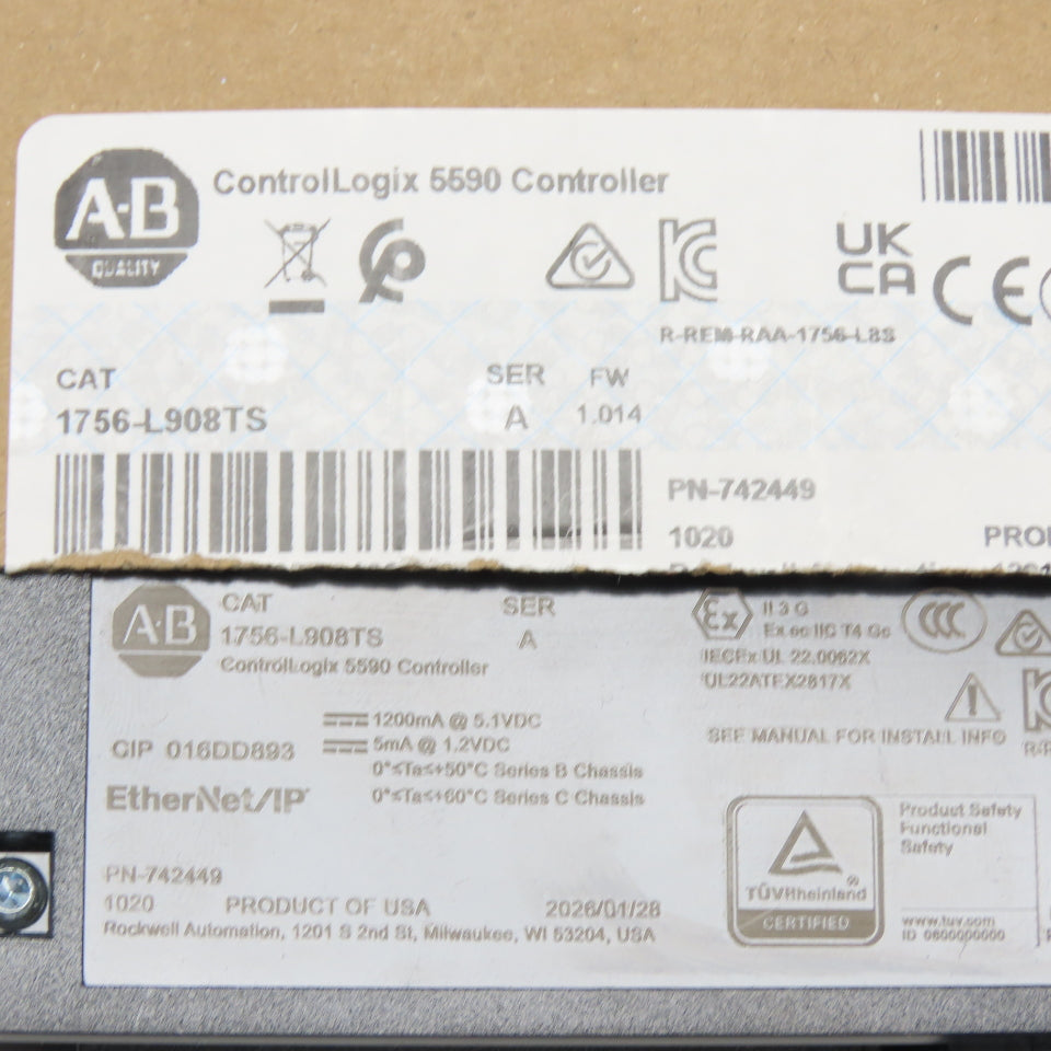 Allen-Bradley 742449 1756-L908TS ControlLogix 5590 Controller Ser A FW 1.014