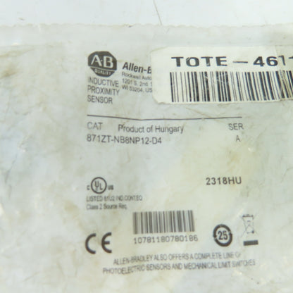 Allen-Bradley 871ZT-NB8NP12-D4 Inductive Proximity Sensor Ser A NEW