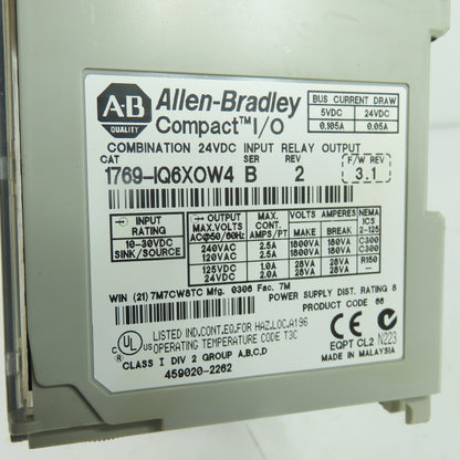 Allen-Bradley 1769-IQ6XOW4 Compact I/O Combination 24VDC Ser B Rev 2 F/W Rev 3.1
