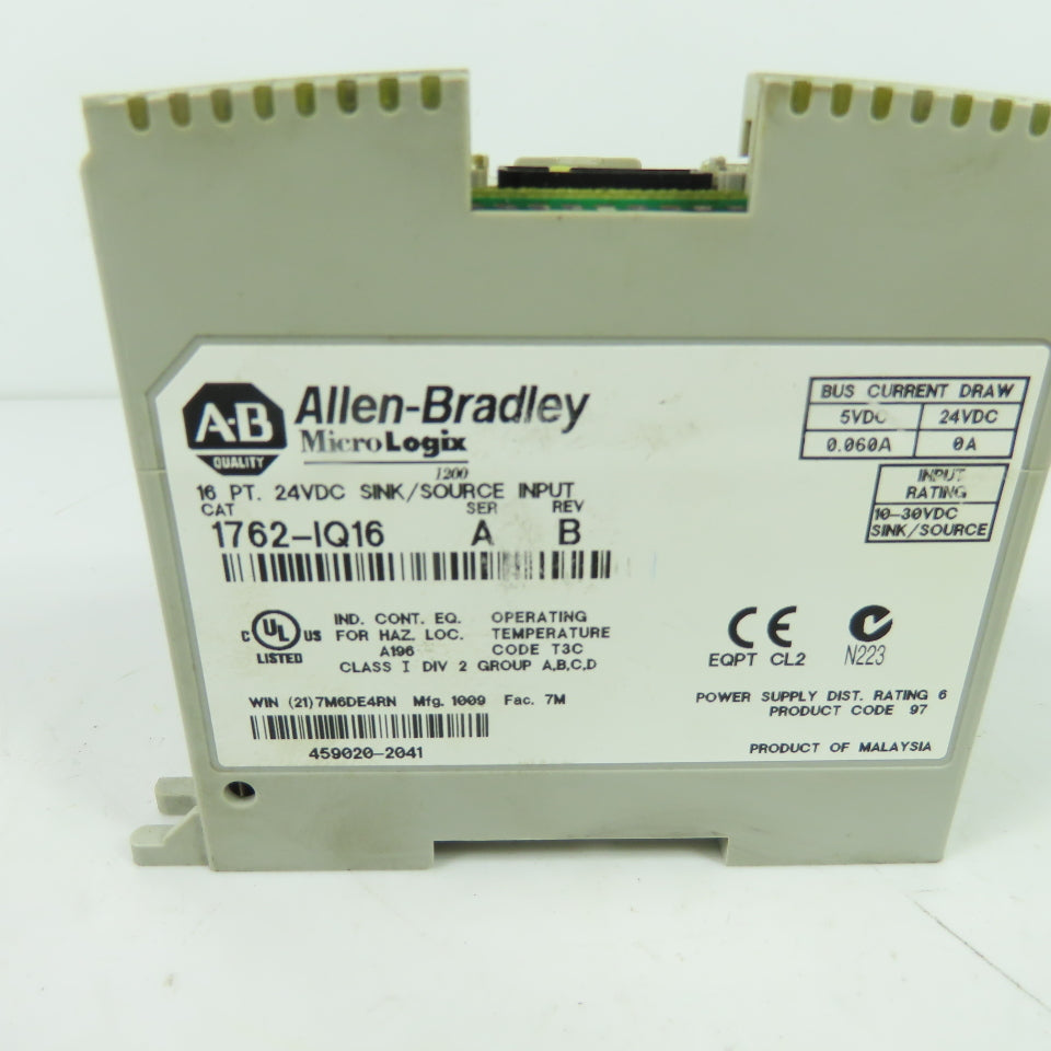 Allen-Bradley 1762-IQ16 Ser A Rev B Micrologix 16 PT 24VDC Sink/Source Input
