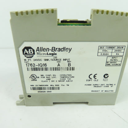 Allen-Bradley 1762-IQ16 Ser A Rev B Micrologix 16 PT 24VDC Sink/Source Input