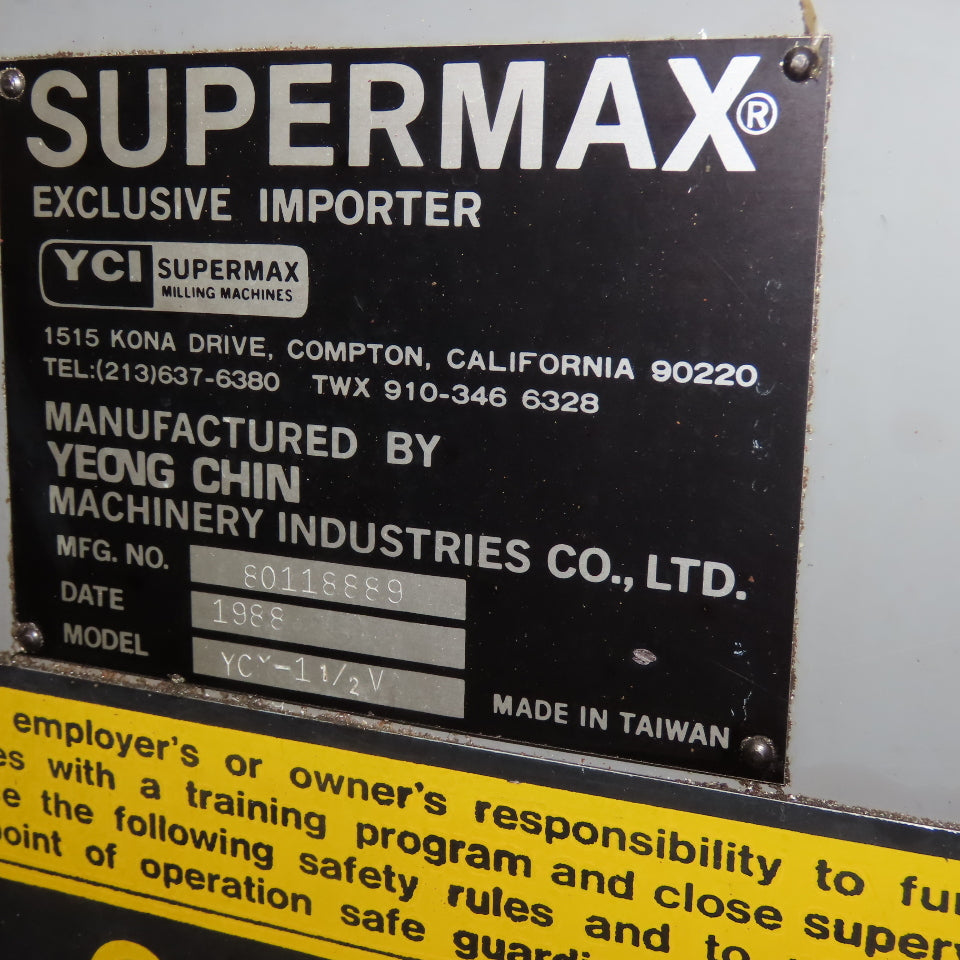 Supermax YCM-1-1/2V 42" x 9" Knee Mill 208-230/480V 3Ph 2Hp W/ DRO Power X-Axis