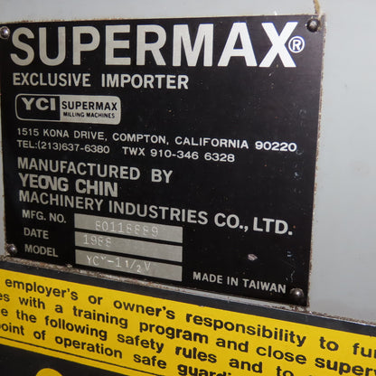 Supermax YCM-1-1/2V 42" x 9" Knee Mill 208-230/480V 3Ph 2Hp W/ DRO Power X-Axis