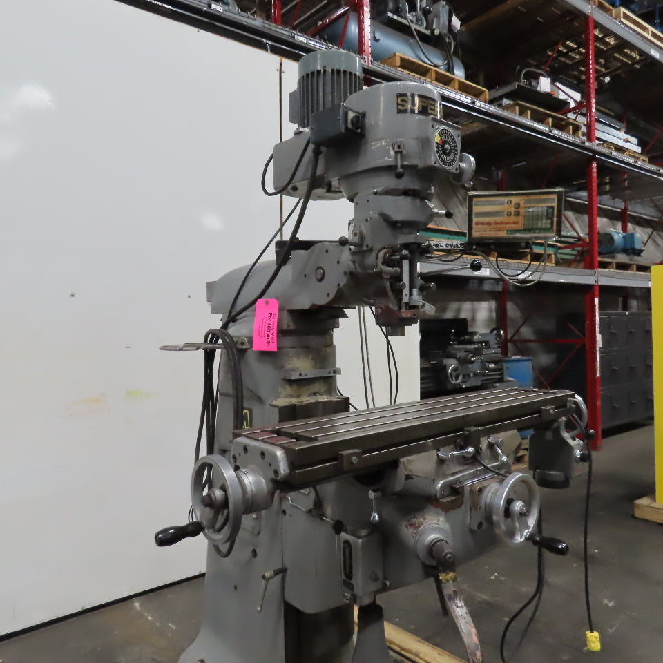 Supermax YCM-1-1/2V 42" x 9" Knee Mill 208-230/480V 3Ph 2Hp W/ DRO Power X-Axis