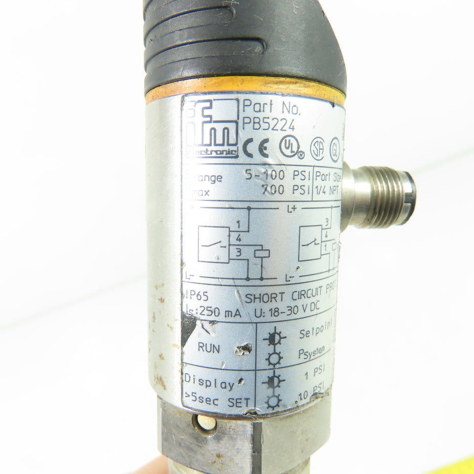 ifm electronic PB5224 Electronic Pressure Sensor 5-100 PSI 1/4 NPT 18-30VDC