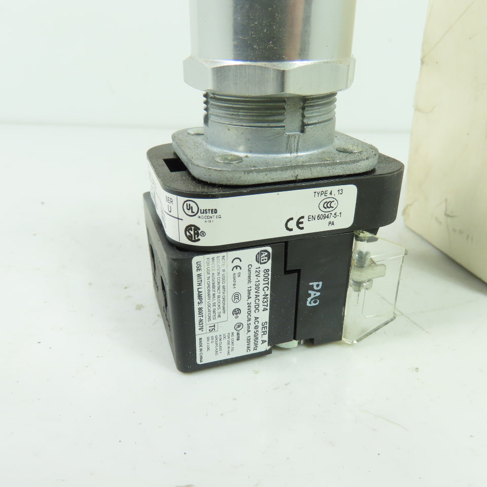 Allen-Bradley 800T-QBH2G Green Illuminated Push Button Type 4 13 Ser U 12-130V