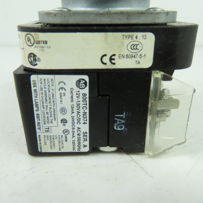 Allen-Bradley 800T-QBH2G Green Momentary Contact Push Button 12-130V 800TC-N374